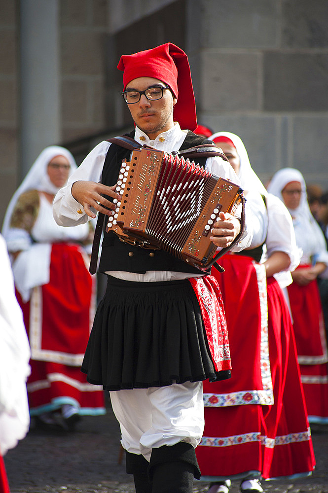 Typical dress of Samassi, Procession of Santa Vitalia, Serrenti, Sardinia, Italy, Europe