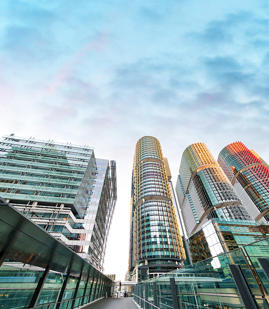 Buidlings and city bridge in Barangaroo, Sydney at sunrise, NSW - Australia