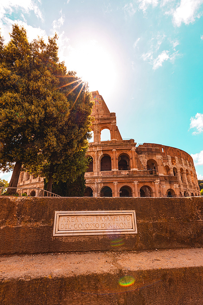 Front view of Colosseum during a sunny day, Rome, Italy, Europe