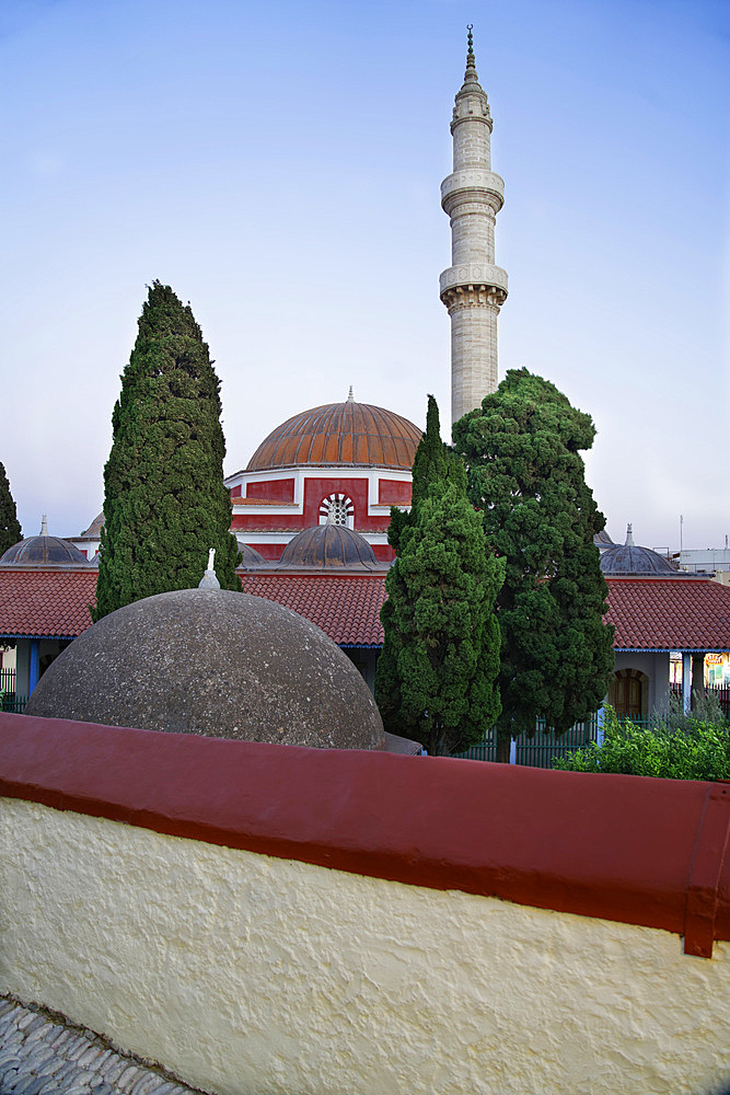 The Great Mosque of Suleiman in popular district called Chora, Old town, Rhodes, Dodecanese, Twelve Islands, Greece, Europe