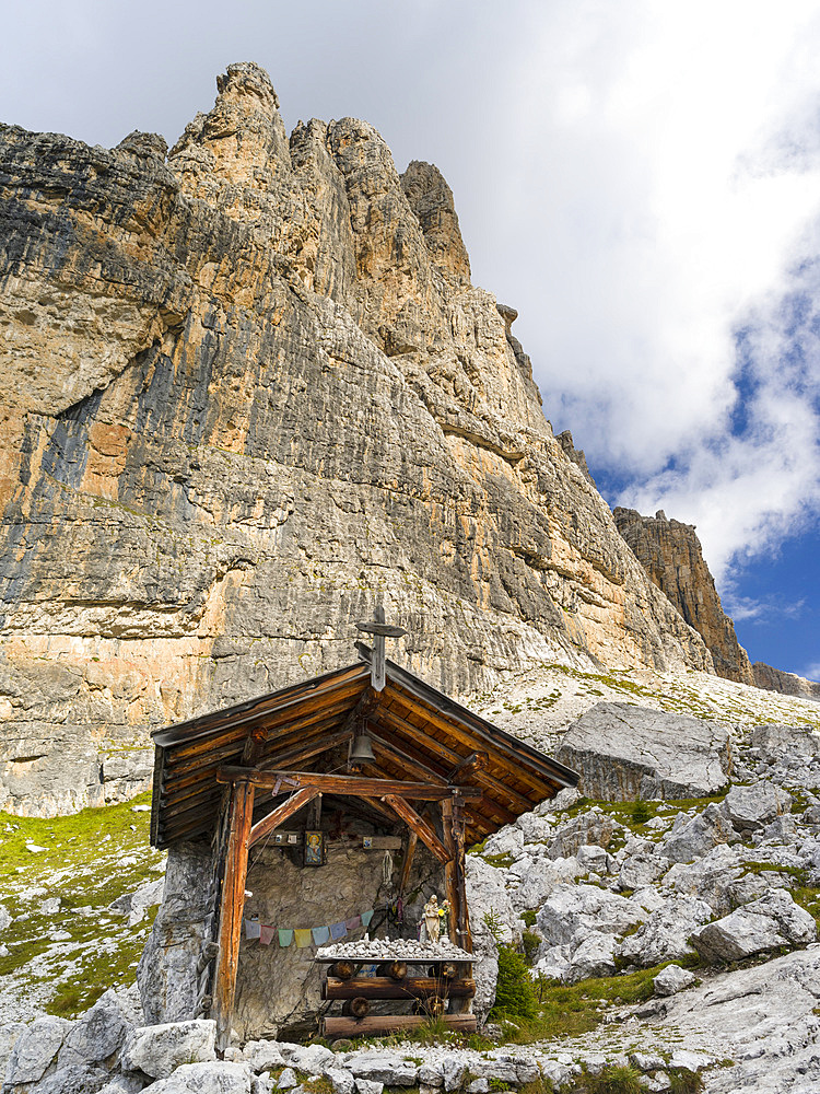 Chapel of Rifugio Tuckett e Sella. The Brenta Dolomites, listed as UNESCO world heritage Dolomites. Europe, Italy, Trentino, Val Rendena