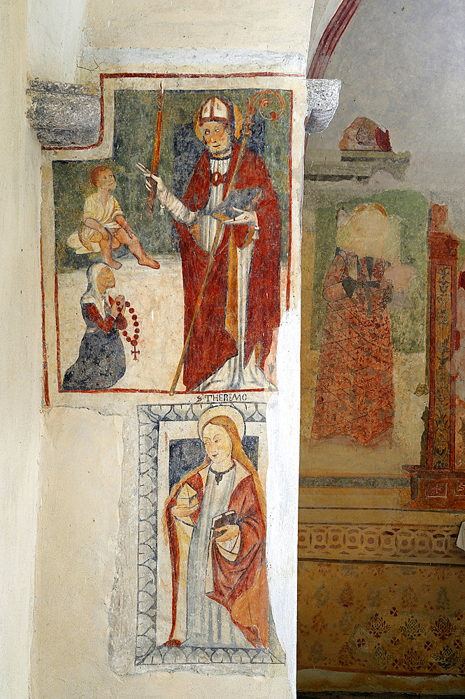 A series of 15th century frescoes in the Church of Santa Margherita in the village of Mendatica; Imperia; Liguria, Italy