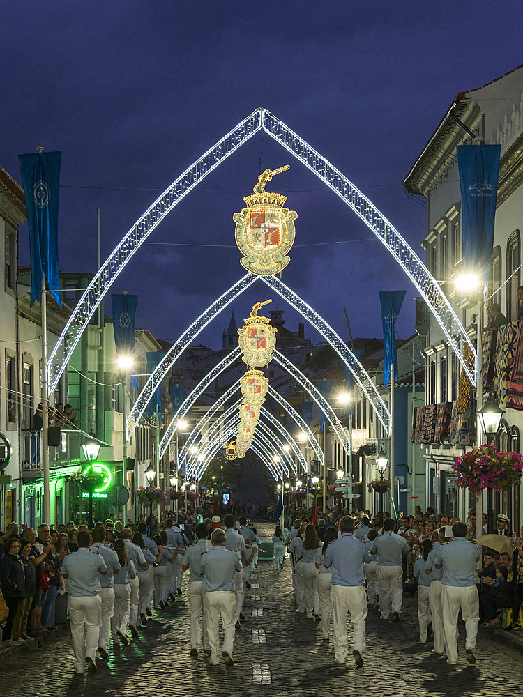 The parade of the bands. Religious and Folk festival Sanjoaninas, the biggest festival in the Azores. Capital Angra do Heroismo, listed as UNESCO World Heritage. Terceira Island, an island in the Azores (Ilhas dos Acores) in the Atlantic ocean. The Azores are an autonomous region of Portugal.Europe, Portugal, Azores