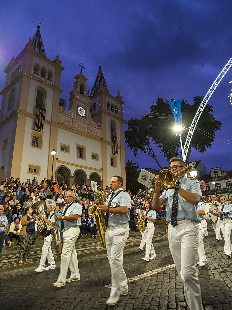 The parade of the bands. Religious and Folk festival Sanjoaninas, the biggest festival in the Azores. Capital Angra do Heroismo, listed as UNESCO World Heritage. Terceira Island, an island in the Azores (Ilhas dos Acores) in the Atlantic ocean. The Azores are an autonomous region of Portugal.Europe, Portugal, Azores