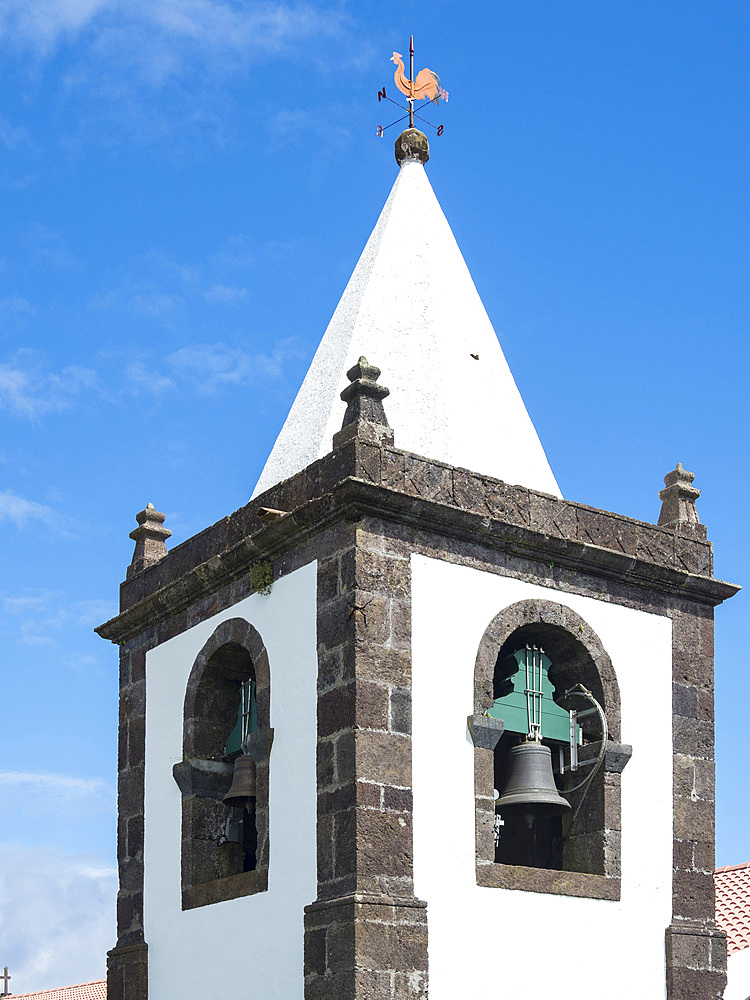 The church in Topo. Sao Jorge Island, an island in the Azores (Ilhas dos Acores) in the Atlantic ocean. The Azores are an autonomous region of Portugal. Europe, Portugal, Azores