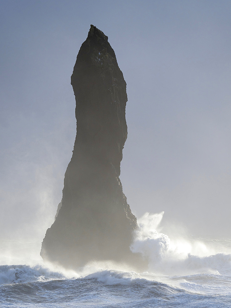 The coast of the north atlantic near Vik y Myrdal during winter.The sea stacks Reynisdrangar. Europe, Northern Europe, Scandinavia, Iceland, February