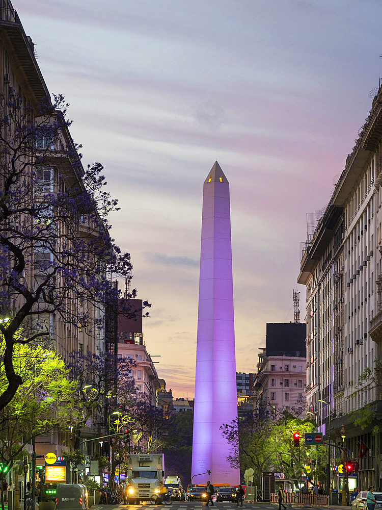 The Obelisk of Buenos Aires, Plaza de la Republica. Buenos Aires, the capital of Argentina. South America, Argentina, Buenos Aires, November