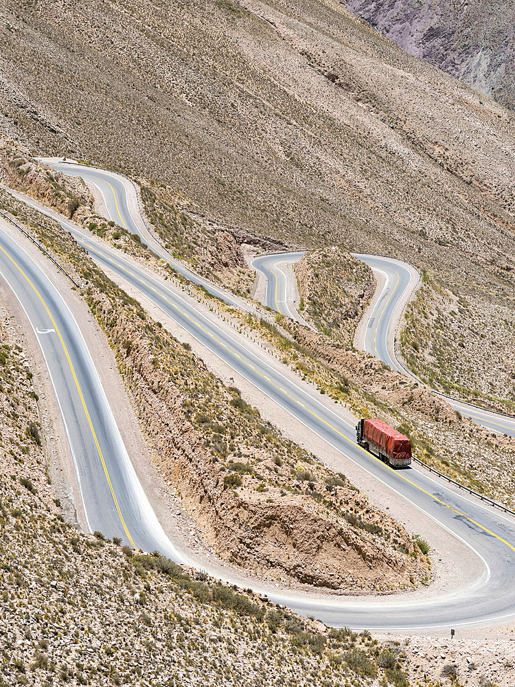 National Road RN 52, the mountain road Cuesta del Lipan climbing up to Abra de Potrerillos. South America, Argentina, November