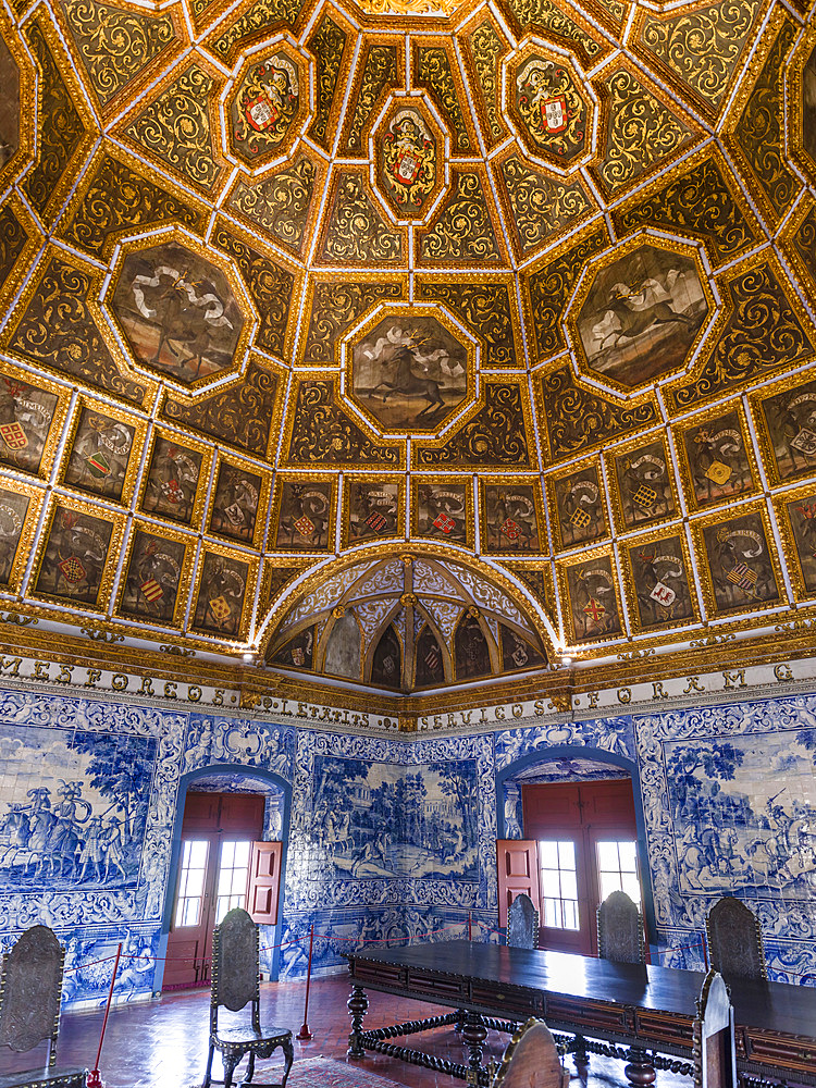 Palacio Nacional de Sintra, the national palace in Sintra, near Lisbon, part of the UNESCO world heritage. The Coat Of Arms Hall (Sala dos Brasoes). Europe, Southern Europe, Portugal