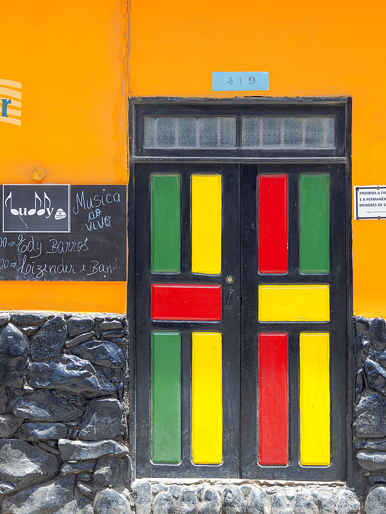 Entrance of a closed bar.The village Santa Maria. The island Sal, Cape Verde, an archipelago in the equatorial atlantic in Africa.