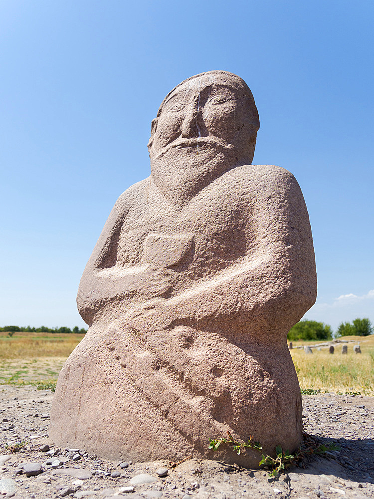 Kyrgyz stelae or Balbal. The area of Balasagun an ancient city of the Kara-Khanid Khanate, part of the UNESCO world heritage silk road of the chang'an Tien Shan corridor in the foothills of Tien Shan close to Bishkek. Asia, central Asia, Kyrgyzstan