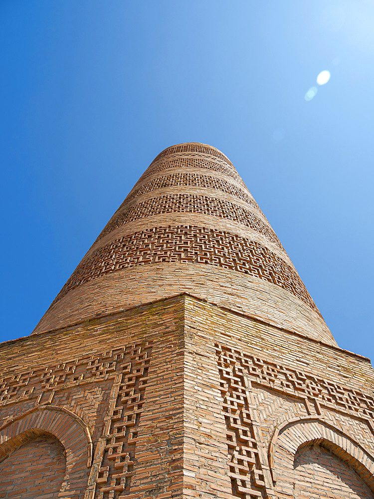 Burana Tower, a former minarett and icon of Kyrgyzstan. The area of Balasagun an ancient city of the Kara-Khanid Khanate, part of the UNESCO world heritage silk road of the chang'an Tien Shan corridor in the foothills of Tien Shan close to Bishkek. Asia, central Asia, Kyrgyzstan