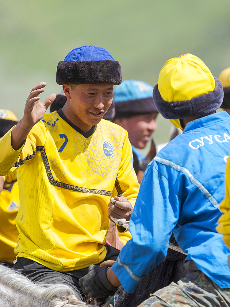 End of the match. Kok Boru (Buzkashi), traditional equestrian team sport. Festival on the Suusamyr plain commemorating Mr Koshkomul, a sportsman and folk hero of the last century. Kok Boru is listed as UNESCO Intangible Cultural Heritage Asia, central asia, Kyrgyzstan