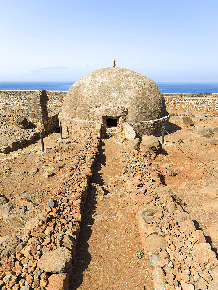 The cistern. Fortress Forte Real de Sao Filipe. Cidade Velha, historic center of Ribeira Grande, listed as UNESCO world heritage. Island of Santiago (Ilha de Santiago), Islands of Cape Verde in the equatorial Atlantic.