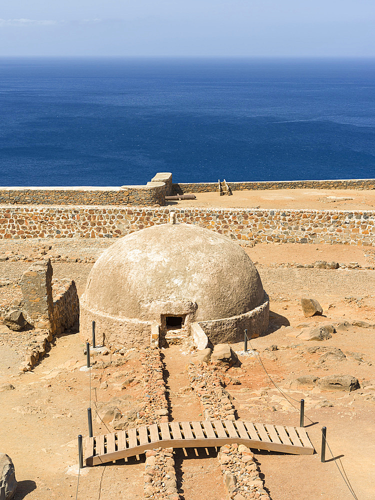 The cistern. Fortress Forte Real de Sao Filipe. Cidade Velha, historic center of Ribeira Grande, listed as UNESCO world heritage. Island of Santiago (Ilha de Santiago), Islands of Cape Verde in the equatorial Atlantic.