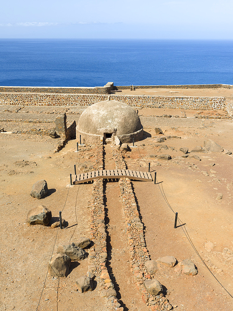 The cistern. Fortress Forte Real de Sao Filipe. Cidade Velha, historic center of Ribeira Grande, listed as UNESCO world heritage. Island of Santiago (Ilha de Santiago), Islands of Cape Verde in the equatorial Atlantic.