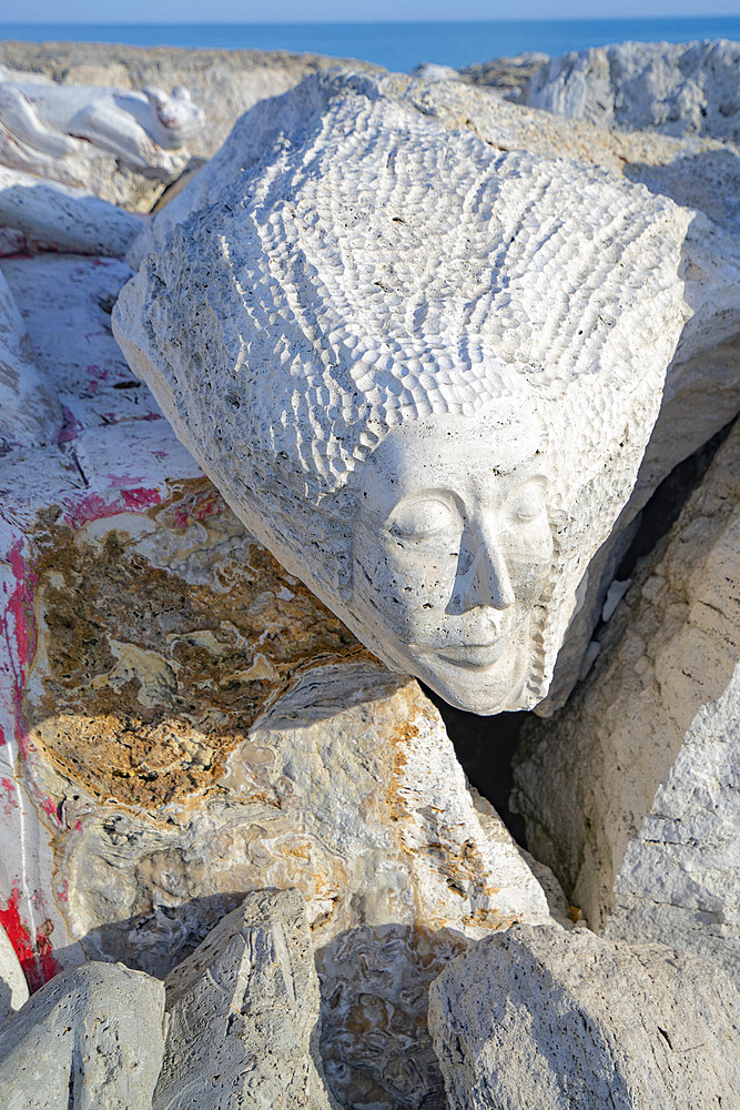 South pier of the port of San Benedetto del Tronto, transformed into an outdoor art gallery of sculptures, Marche, Italy, Europe