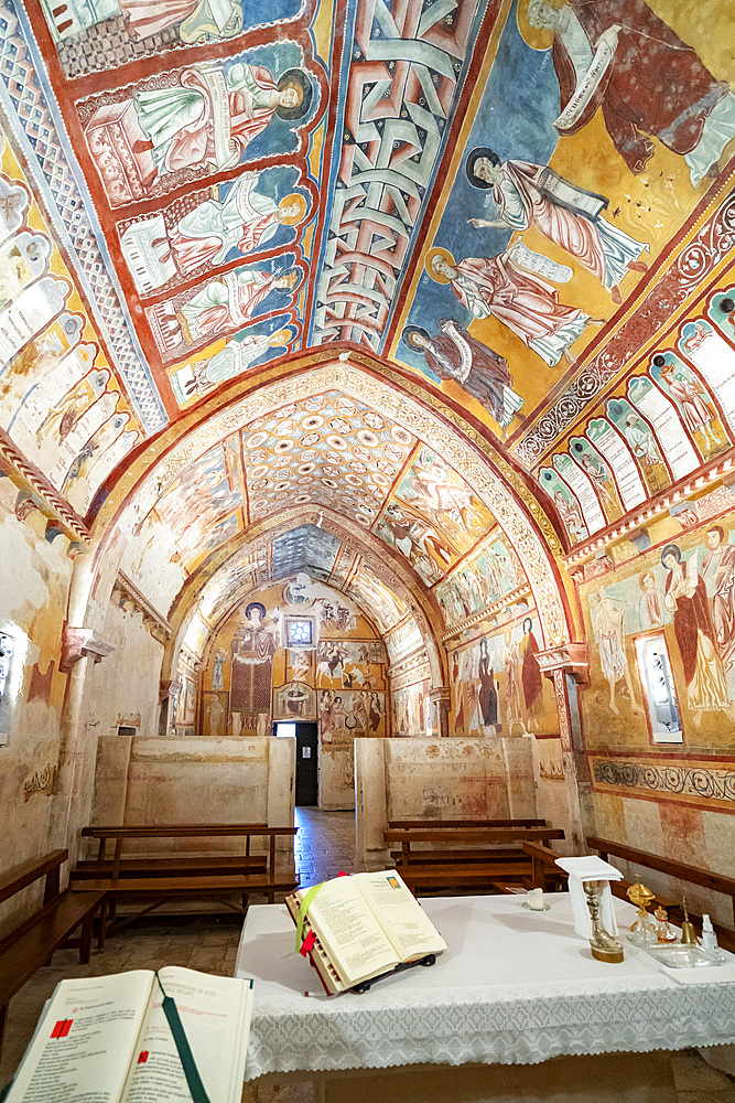 Oratory of San Pellegrino church, Interior, Frescoes, Bominaco, Caporciano, Abruzzo, Italy, Europe