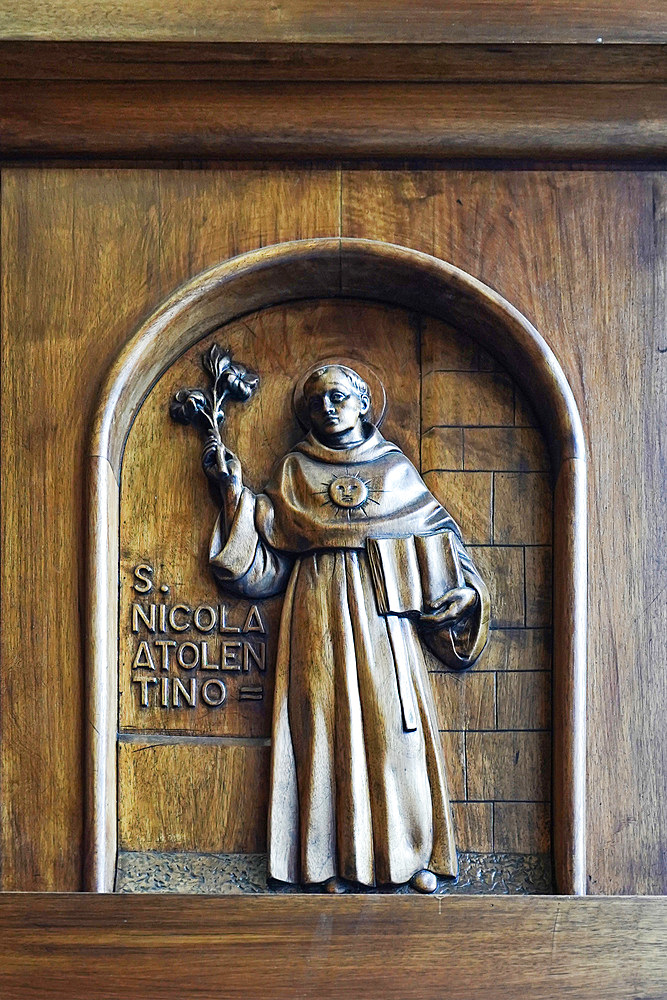 Detail of the door of the Basilica of Santa Rita da Cascia, Cascia, Umbria, Italy, Europe