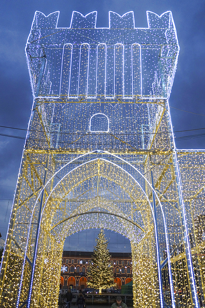 Christmas illuminations, Town Hall, Civitanova Marche, Marche, Italy, Europe