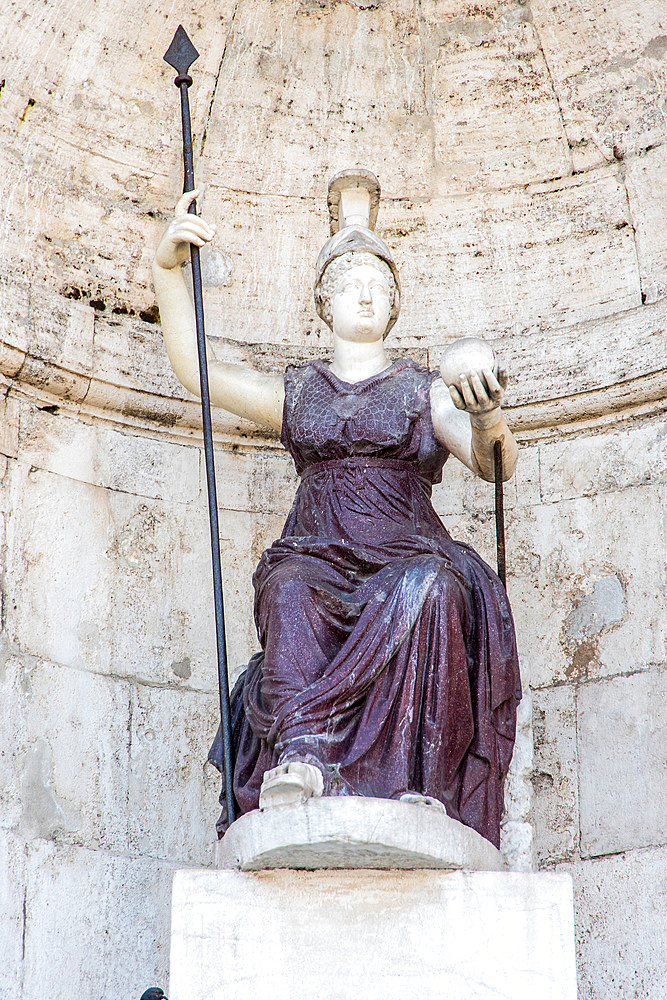 The statue of the Goddess Roma, Dea Roma, Piazza dei Campidoglio square on Capitoline Hill, Turist, Rome, Lazio, Italy, Europe