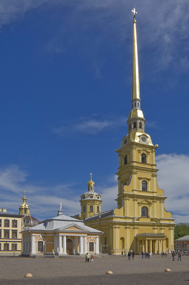 The Peter and Paul Cathedral on the Fortress Island, River Neva, St. Petersburg, Russia, Europe