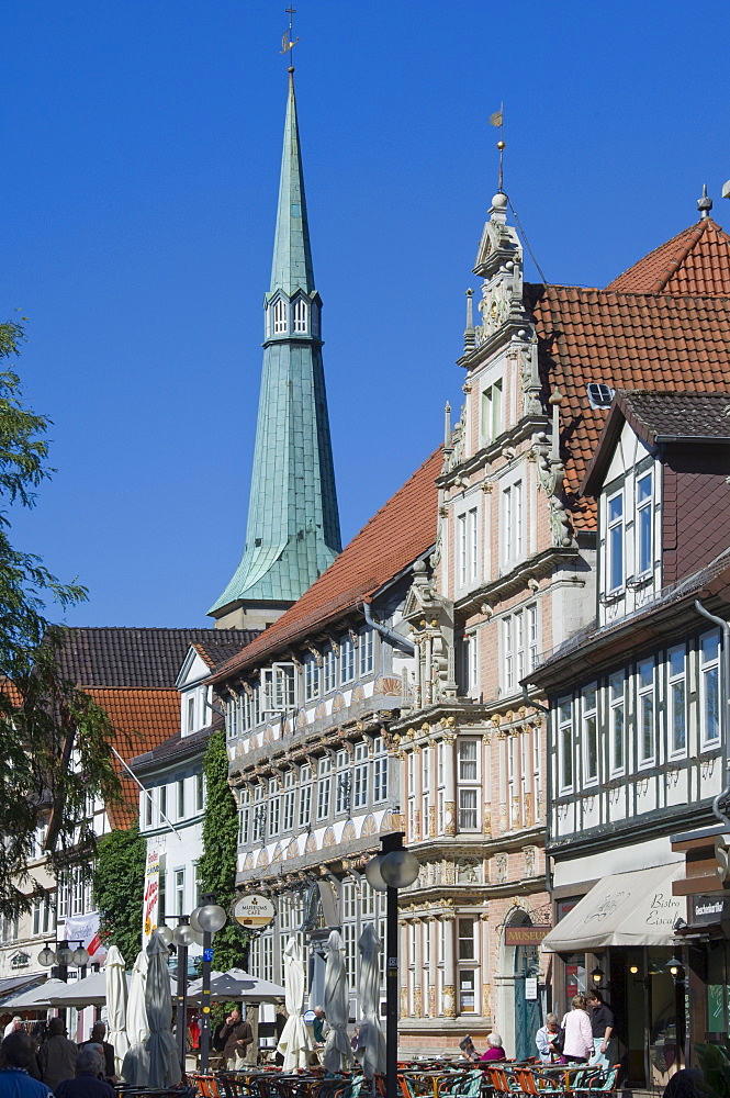 Baroque and medieval carved and painted buildings in Hamelin, Lower Saxony, Germany, Europe