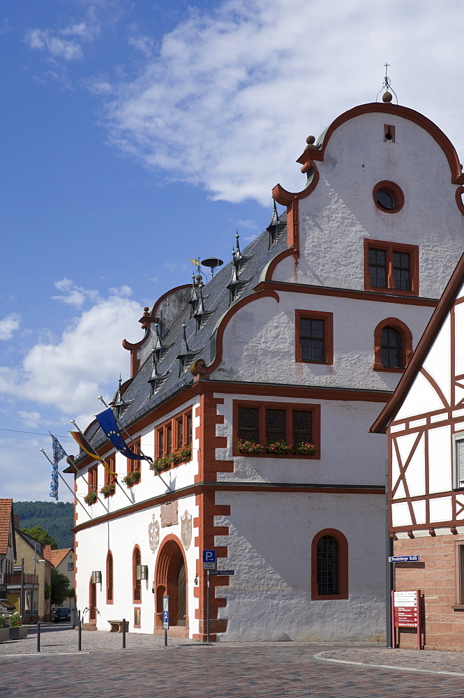 The historic 16th century Town Hall in Burgstadt, Michelstadt am Main, Bavaria, Germany, Europe