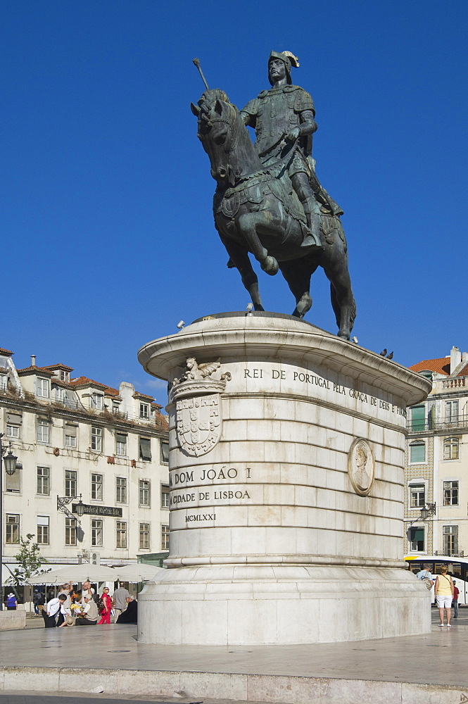 The Dom Joao Monument in the Praca da Figuera, Lisbon, Portugal, Europe