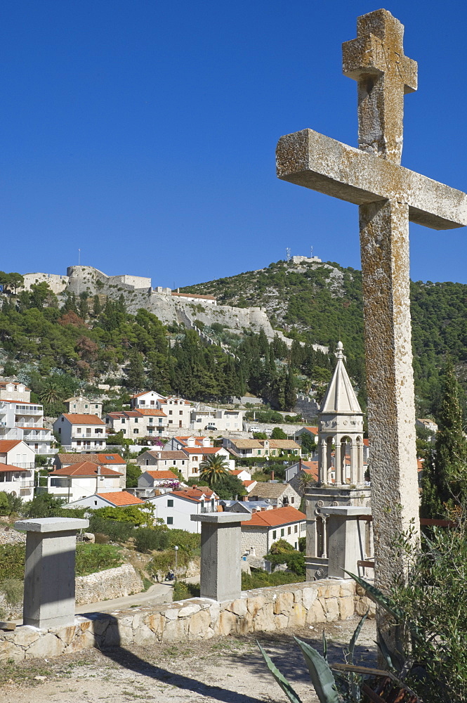 The Fortress overlooking the medieval city of Hvar, island of Hvar, Dalmatia, Croatia, Europe 