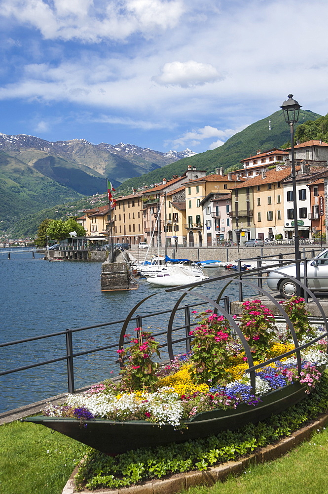 Flower boat, Domaso, Lake Como, Italian Lakes, Lombardy, Italy, Europe