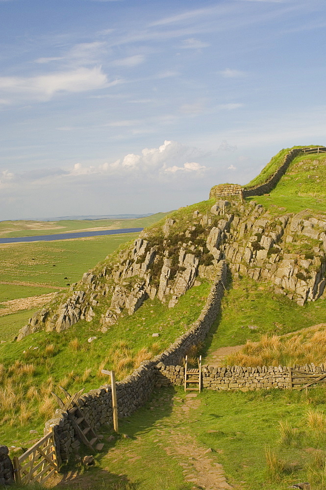 Pennine Way crossing near Turret 37a, Hadrians Wall, UNESCO World Heritage Site, Northumberland, England, United Kingdom, Europe