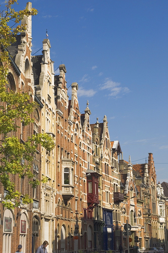 Street of traditional gabled houses, Ghent, Belgium, Europe