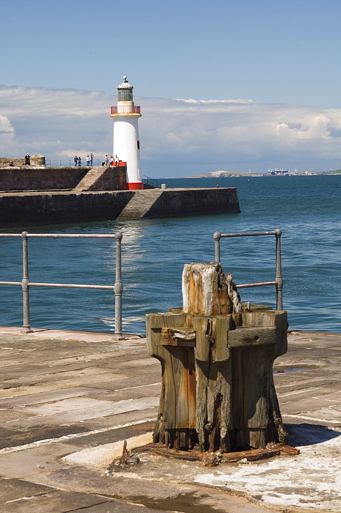 Lighthouse at entrance to outer harbour, Whitehaven, Cumbria, England, United Kingdom, Europe