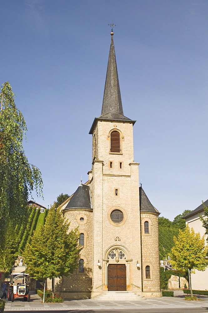 A village church on the wine trail, Luxembourg Moselle, Luxembourg, Europe