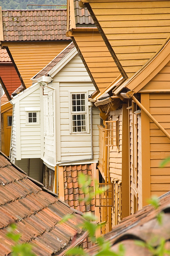 The wooden buildings of Bryggen, UNESCO World Heritage Site, Bergen, Norway, Scandinavia, Europe