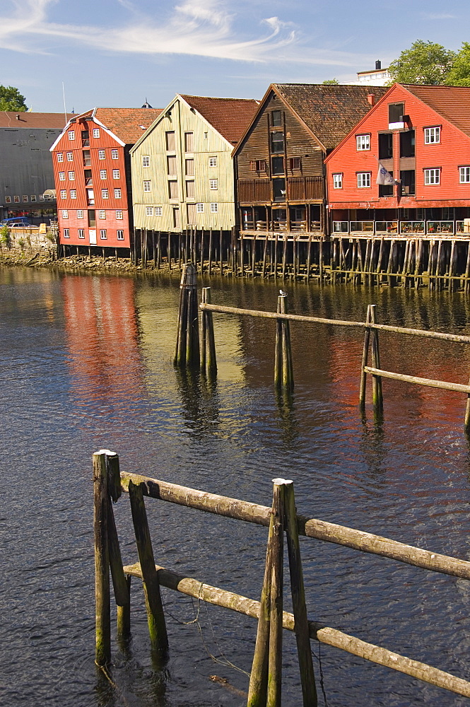 Merchants warehouses along the Nidelva, Trondheim, Norway, Scandinavia, Europe