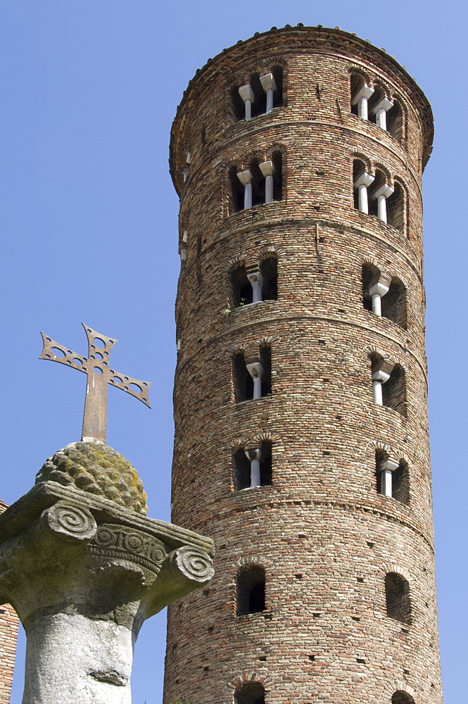 The tower of the 6th century Basilica di Sant'Apollinare, UNESCO World Heritage Site, Ravenna, Emilia-Romagna, Italy, Europe