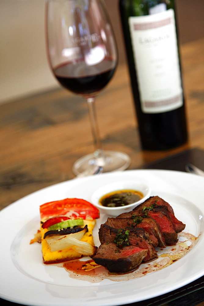 Filet mignon dish at the upmarket restaurant of Lagarde winery, Lujan de Cuyo, Mendoza, Argentina, South America