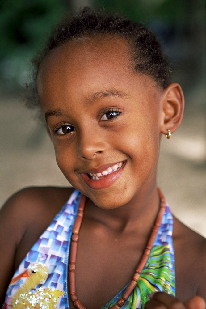 Young local girl, Les Salines, Martinique, Lesser Antilles, West Indies, Caribbean, Central America