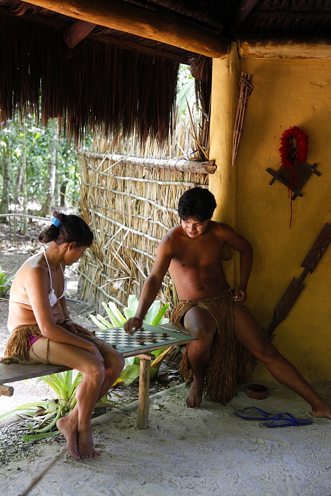 Pataxo Indian people at the Reserva Indigena da Jaqueira near Porto Seguro, Bahia, Brazil, South America