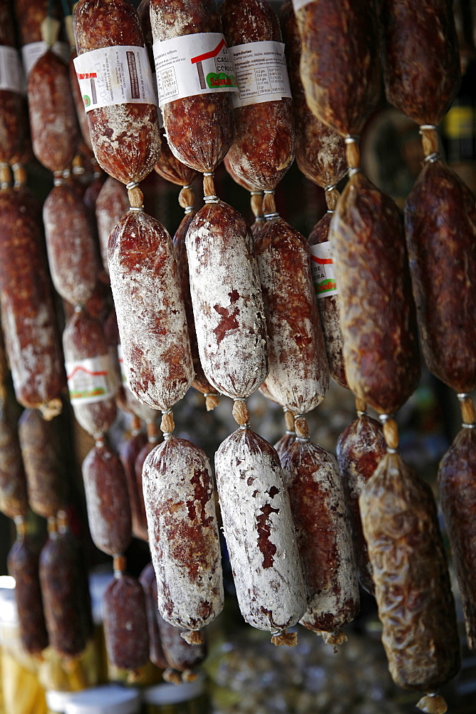 Local food stall selling salamies and cheese near Tafi del Valle, Salta Province, Argentina, South America 