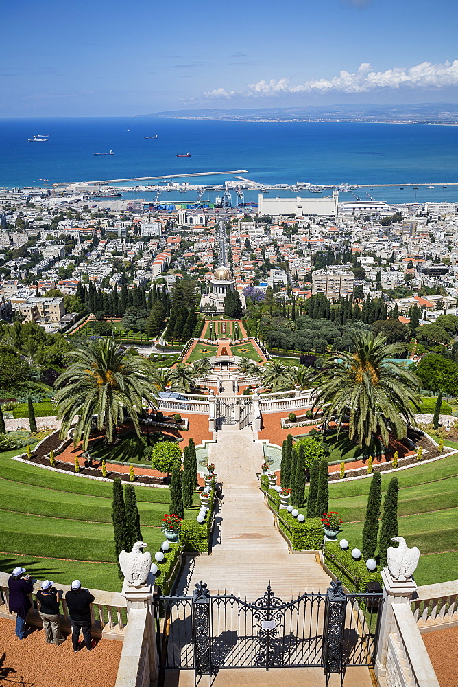 View over the Bahai Gardens, Haifa, Israel, Middle East 