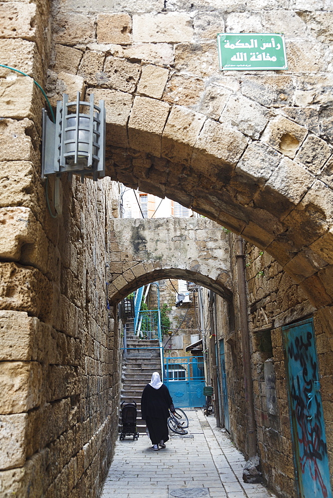 Street scene in the old city of Akko (Acre), UNESCO World Heritage Site, Israel, Middle East