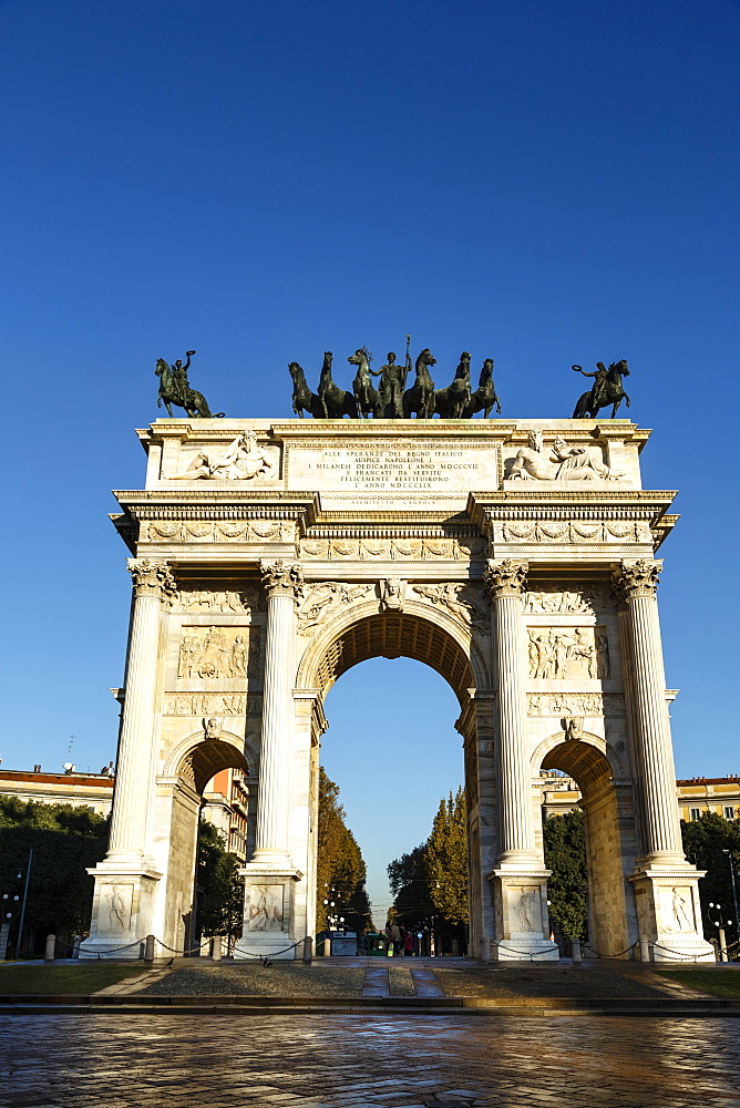 The Arch of Peace (Arco della Pace), at Sempione Park, Milan, Lombardy, Italy,  Europe