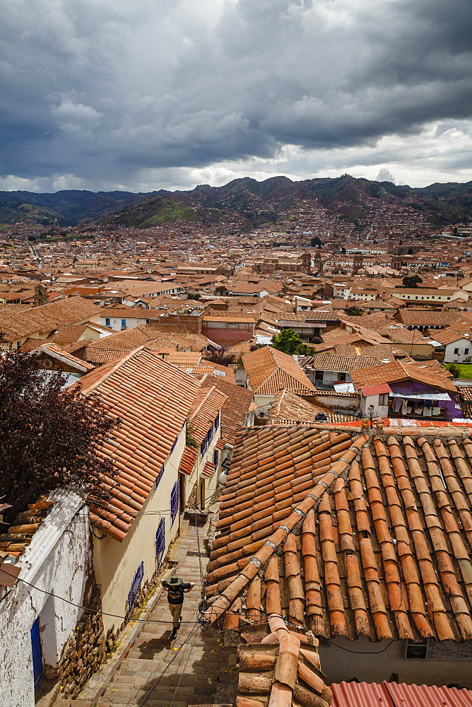 View over the rooftops of Cuzco from San Blas neighbourhood, UNESCO World Heritage Site, Peru, South America 