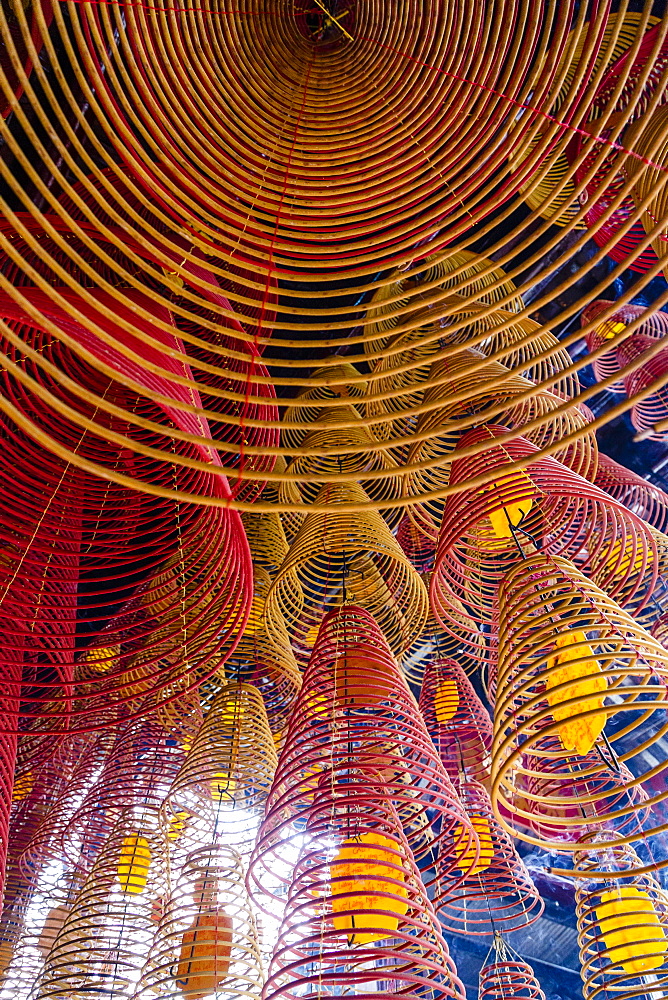 Spiral incense sticks at Ong Temple, Can Tho, Mekong Delta, Vietnam, Indochina, Southeast Asia, Asia