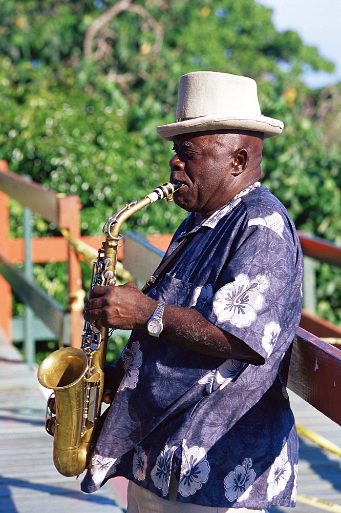 Man playing a saxophone at Morne Fortune, Castries, St. Lucia, Windward Islands, West Indies, Caribbean, Central America