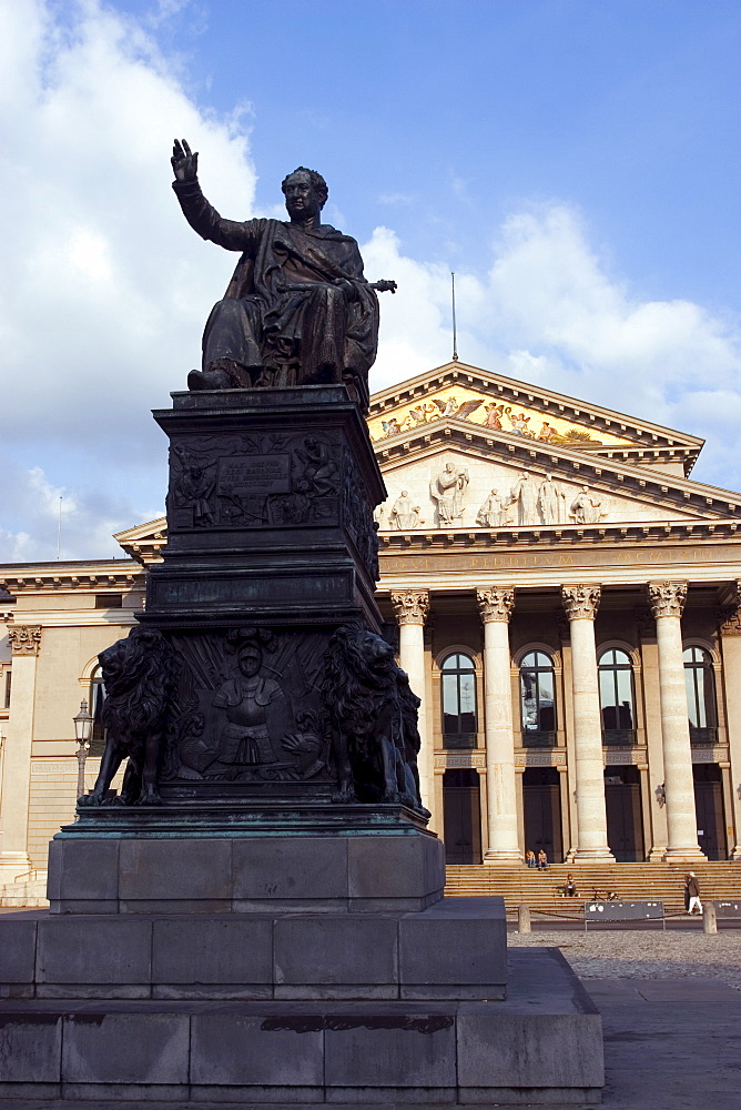 Max I Joseph monument and National Theatre, home to the Bavarian state opera, Max Joseph Square, Munich, Bavaria, Germany, Europe