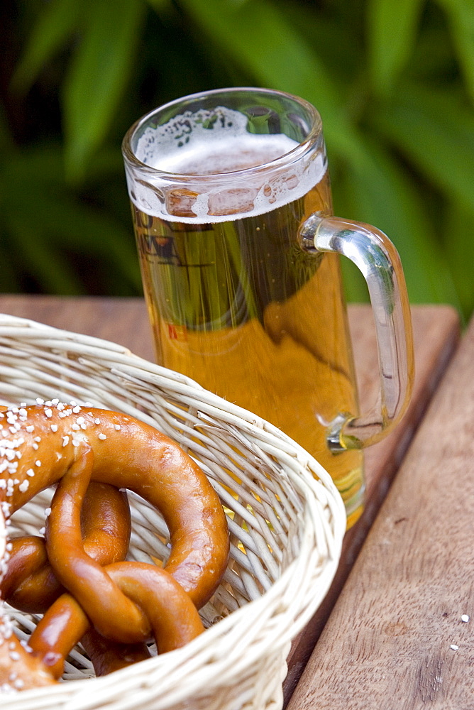 Beer and pretzels, Stuttgart, Baden Wurttemberg, Germany, Europe